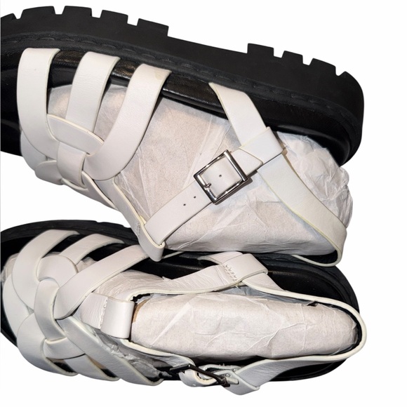 Zara Treaded Sole Low Heel White Leather Fisherman Sandal Size EU 38 US 7.5/8 - Picture 5 of 11